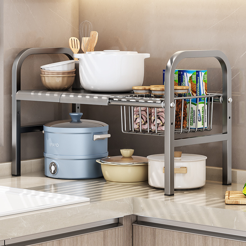 Kitchen telescopic under-sink storage rack cabinet layered rack storage rack multifunctional pot rack storage