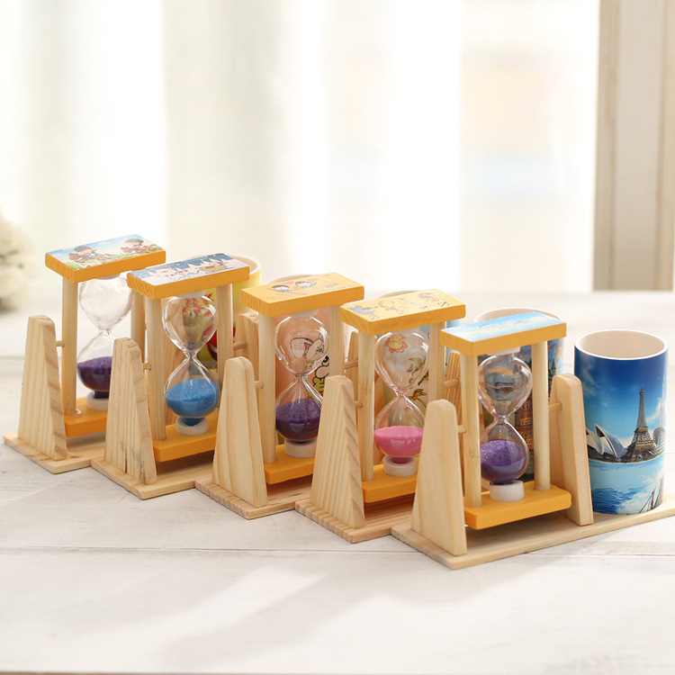 Three Flowing Sand Pen Holders Hourglass Wooden Pen Holder Combination Ornament Student Stationery Gift Stationery Store