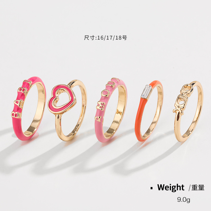 Kenjie Valentine's Day ring set for women original design English enamel heart-shaped ring