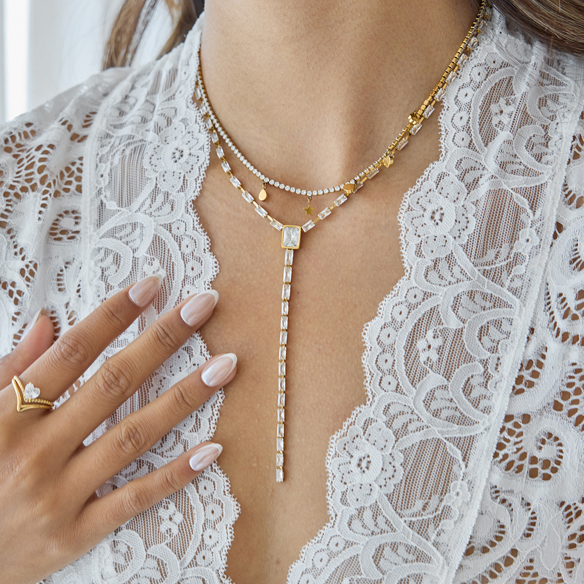 Jieding titanium steel zircon sweater necklace 18k gold women autumn winter y-chain stainless steel accessories