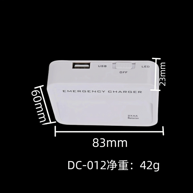 2AA Dry Battery Emergency Charger USB Port Portable with Light Power Bank for AA and AAA Batteries