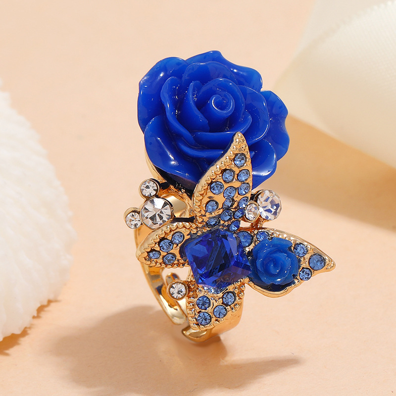 High-quality rose ring ethnic style butterfly ring Bohemian alloy jewelry