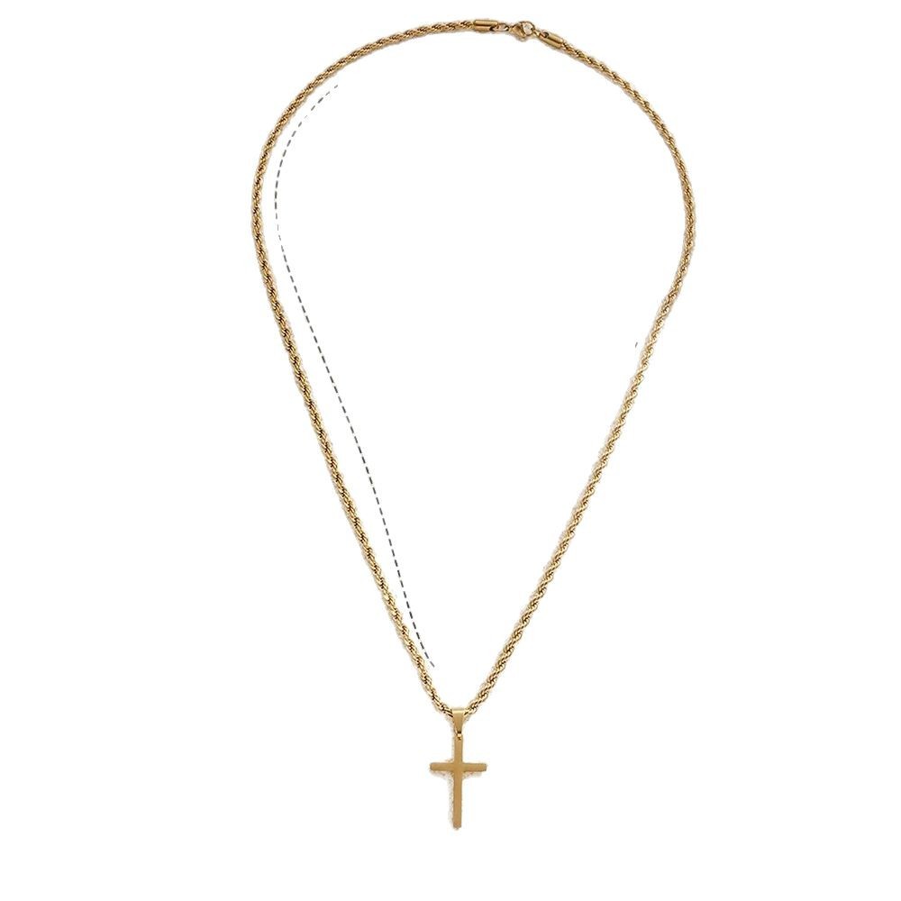 Stainless steel 18K gold-plated men's twisted chain hip-hop cross pendant men's necklace