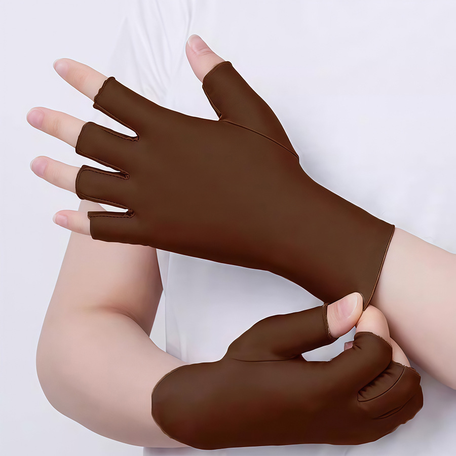 Sunscreen Gloves for Men and Women Thin Ice Silk Breathable Driving Riding Fishing Half Finger Tea Picking Nail Art Leakage 25 Fingers