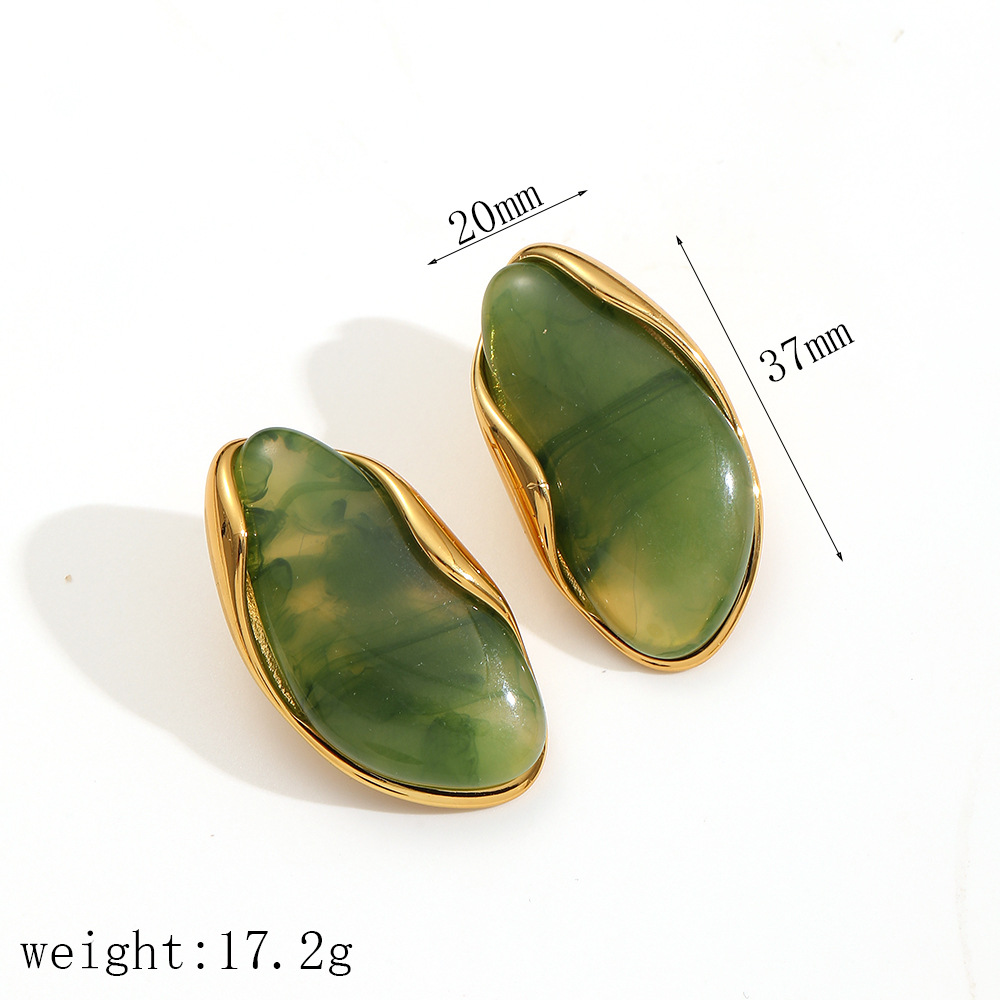 Irregular resin earrings women amber 18k gold stainless steel earrings ear jewelry