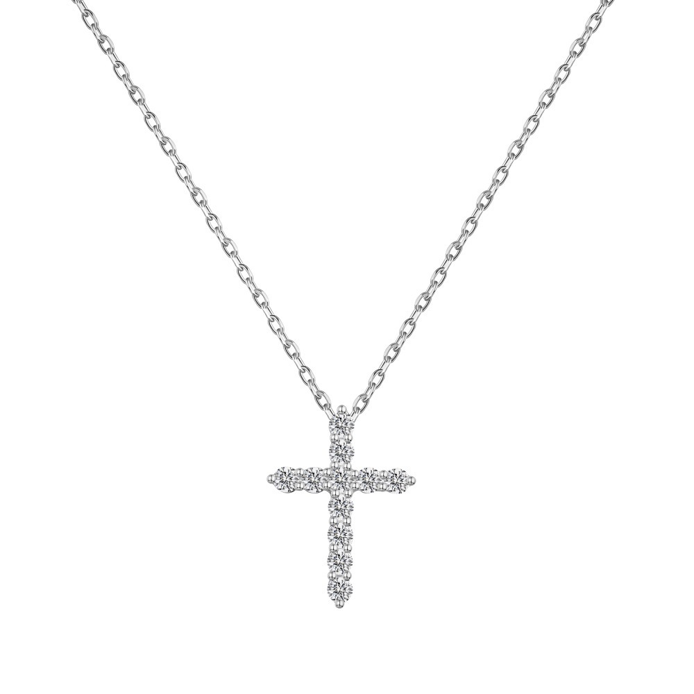 S925 sterling silver necklace for women, small cross zircon pendant neck chain women's neck accessories wholesale