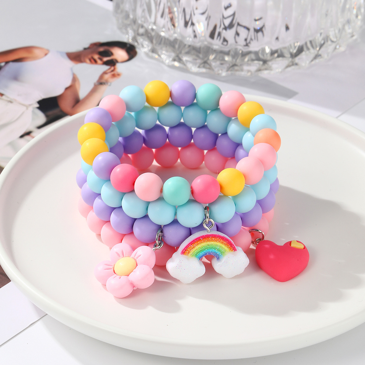 Bracelet set cartoon dopamine style colorful stacked bead bracelet set