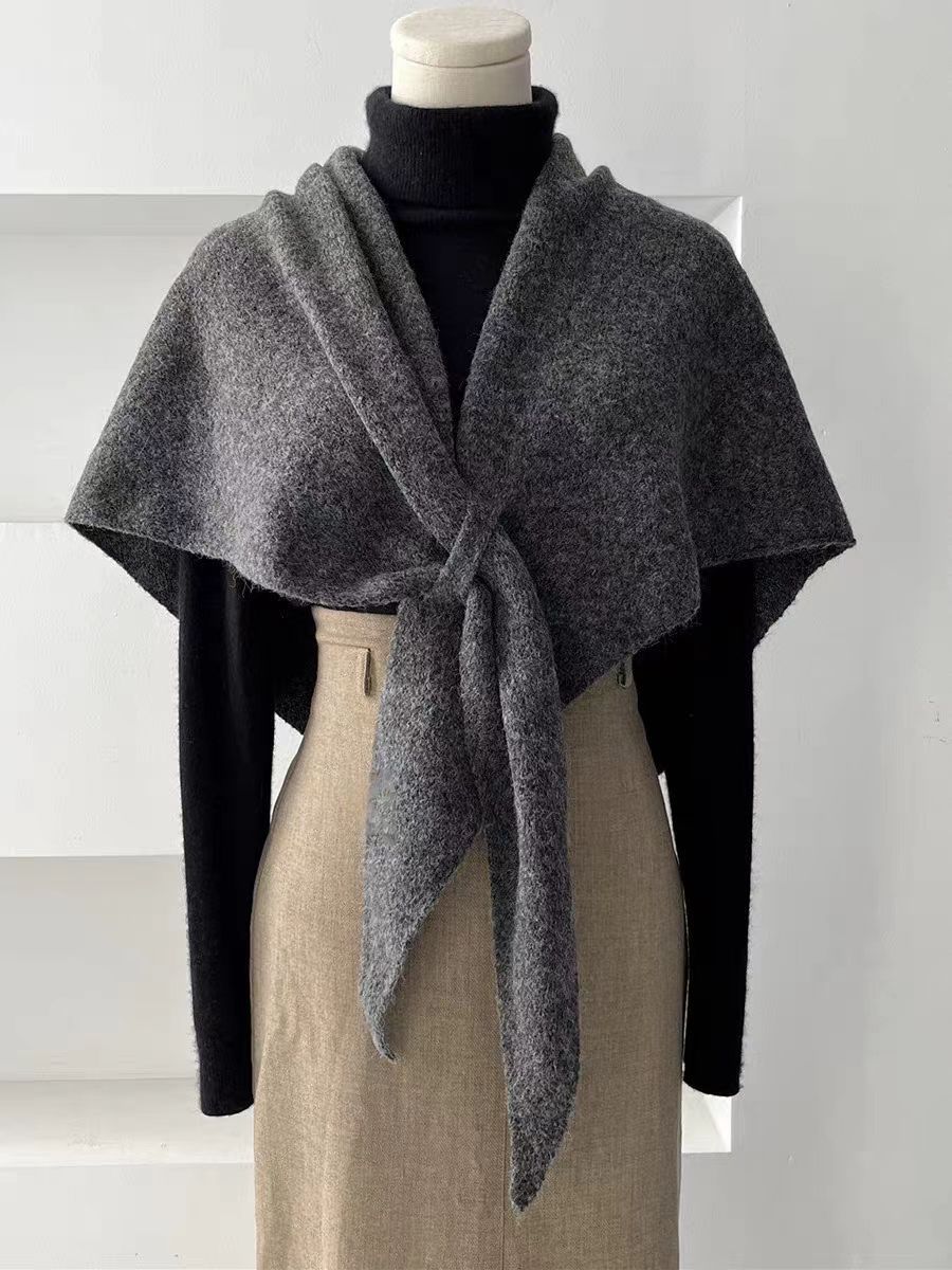 Outing wool triangle scarf women autumn and winter neck protection warm scarf solid color large shawl air-conditioned room outer wear