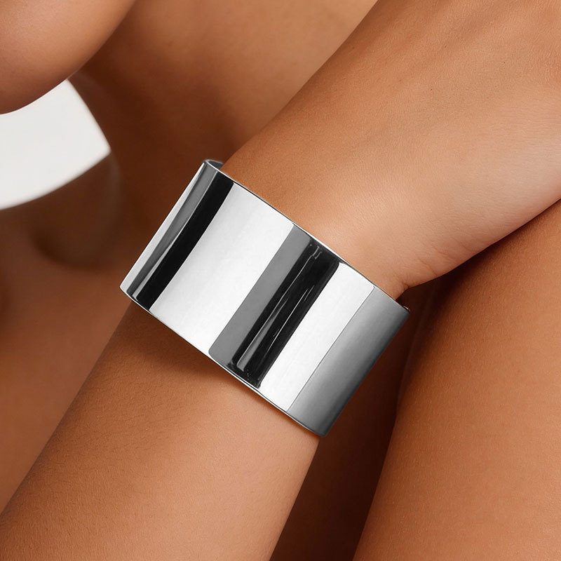 Bracelet wide band C-shaped open adjustable smooth surface bracelet metal daily