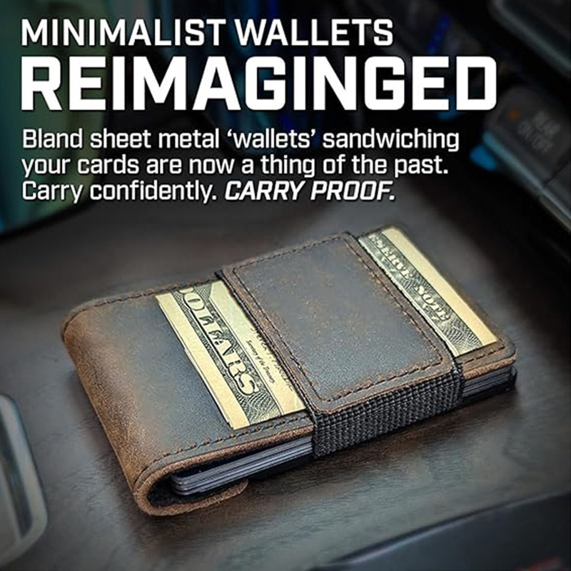 Tactical Metal Card Holder Men's Minimalist Wallet Crazy Horse Leather RFID Anti-Theft Card Case Aluminum Alloy Hardcore Money Clip