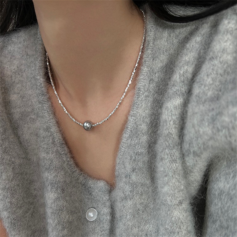 Yuanyou irregular crushed silver Shijia pearl necklace rose drop glaze collarbone chain