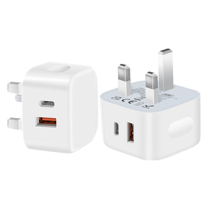 PD20W charger for Samsung Apple 15 charger UKCA certified 20W UK standard AC multi-port plug