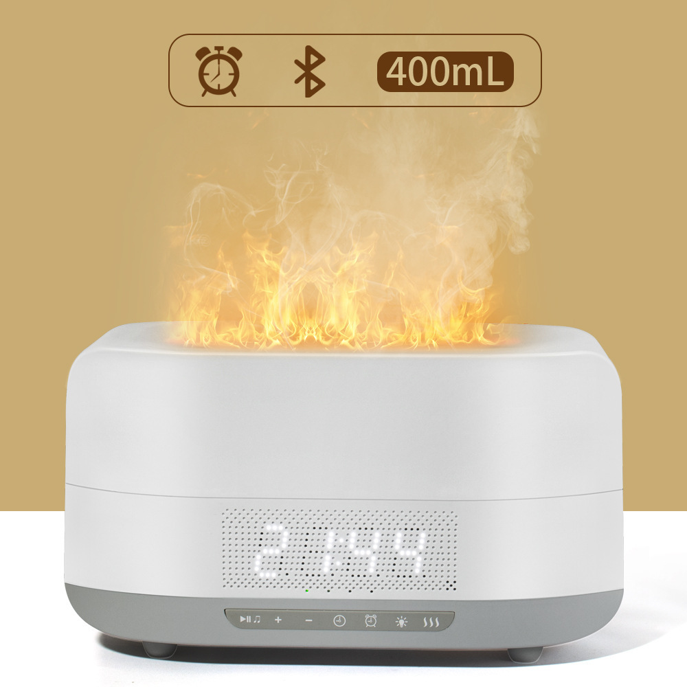 New Simulation Flame Aromatherapy Humidifier Bluetooth Speaker Atmosphere Light Digital Clock Gift Gift