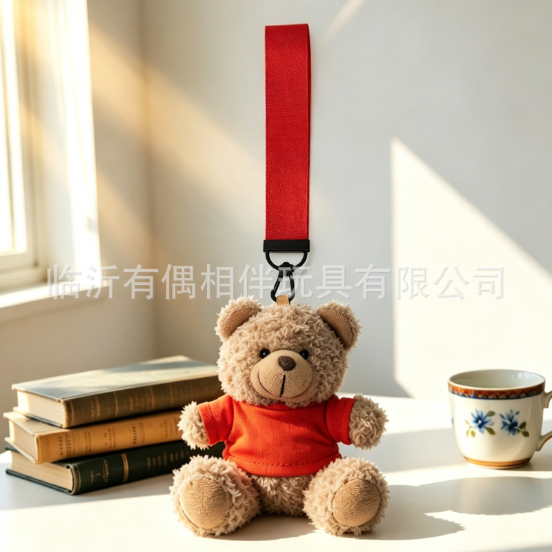 Teddy bear pendant custom woven lanyard print LOGO bear keychain plush toy backpack charm souvenir