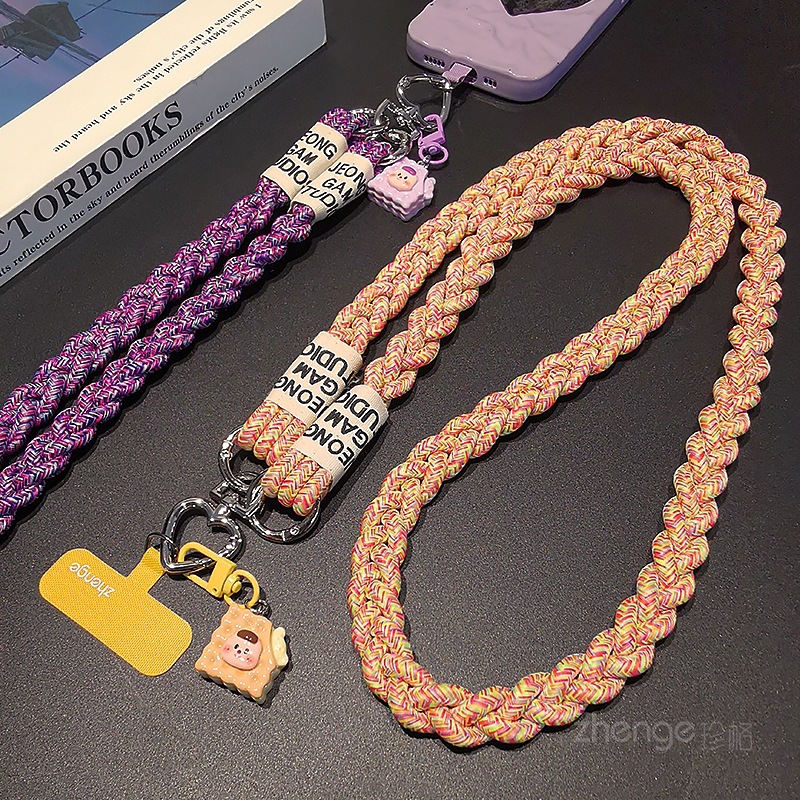 Phone strap crossbody ponytail braided rope outdoor phone strap women's long travel shopping street