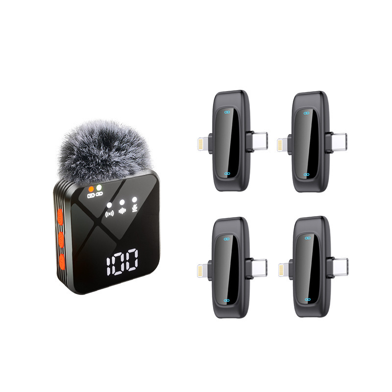 2026 new one transmitter four receiver multi-platform live wireless lavalier microphone noise reduction reverb monitoring high-definition sound pickup