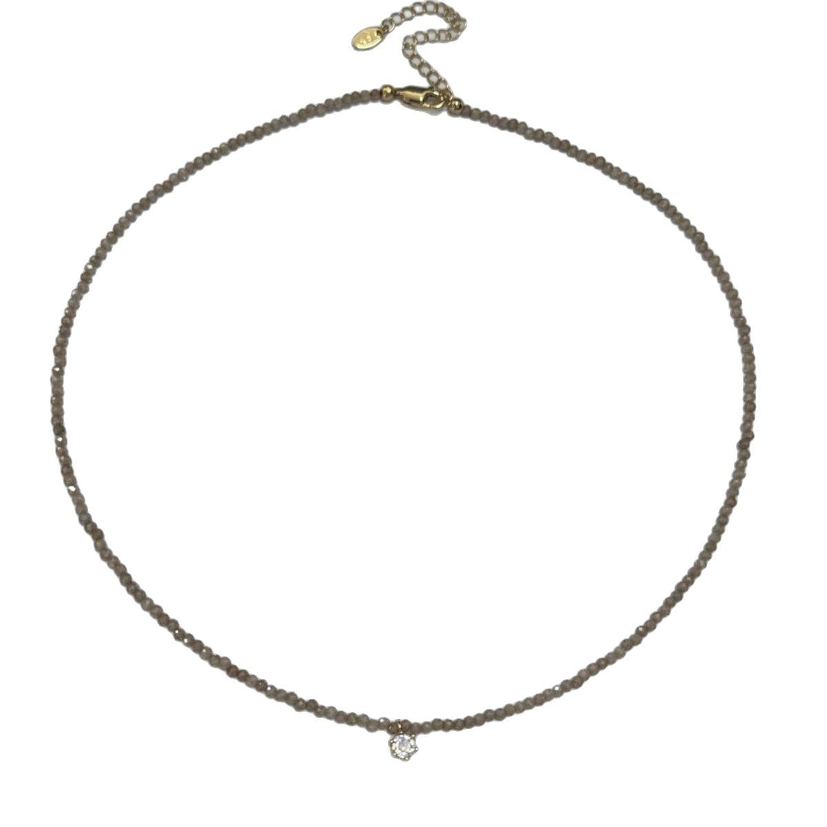 Champagne zirconia moissanite bead necklace women's summer niche star early spring accessories collarbone chain