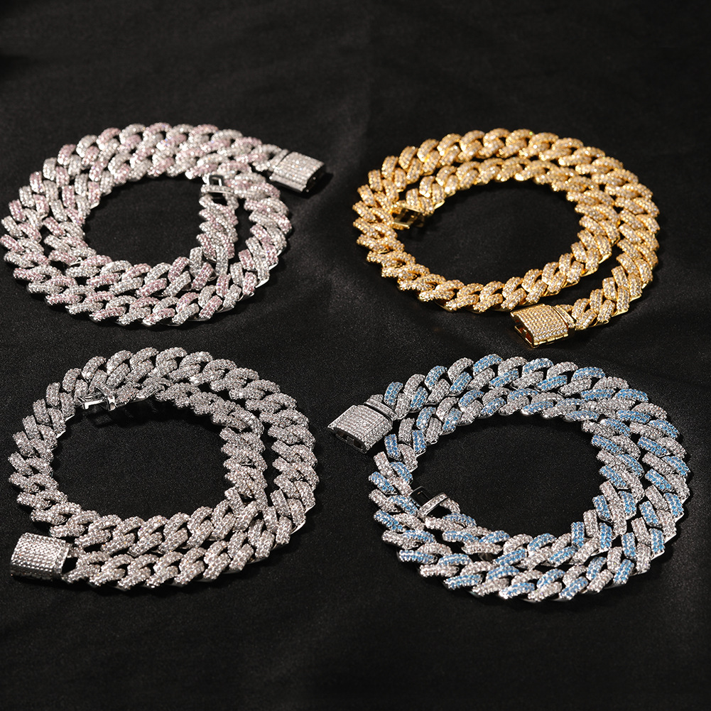 Hip Hop Bar Cuban Chain Necklace Men 13mm Inlaid Zircon Gold Plated Necklace Accessories