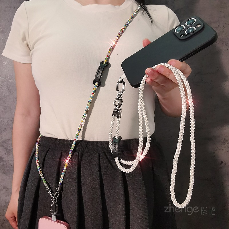 Crossbody sparkly diamond phone strap women's small fragrance style outdoor long travel phone chain bag strap