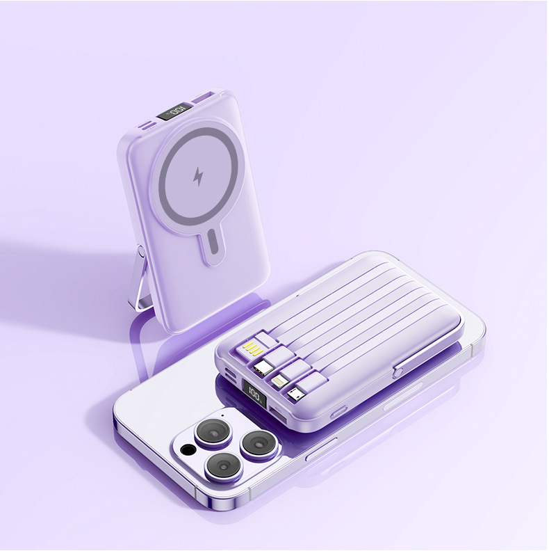Fast Charging Magnetic Wireless Charging Cable 1/20000mAh Power Bank Stand Mobile Power Supply