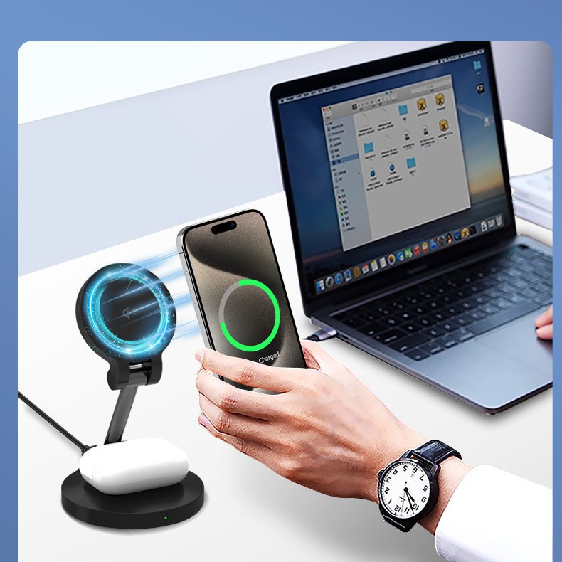 Qi2 Magnetic 15W Wireless Charger 2-in-1 Foldable Phone Wireless Charger for iPhone