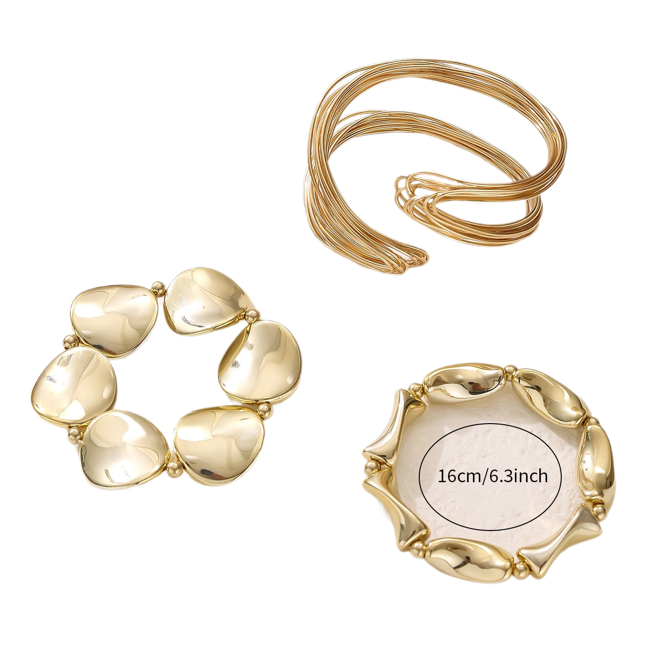 Exaggerated Geometric 3-Piece Bracelet Set Metal Irregular Open Bangle