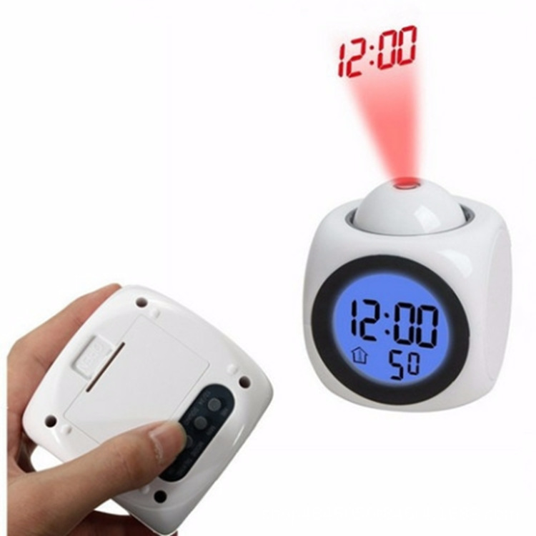 2028 Projection Alarm Clock Multifunctional Bedroom Bedside Silent Glow Clock Simple Home Clock Desk Clock