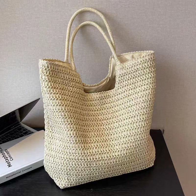 New Zipper Straw Bag Handwoven Bag Large Capacity Single Shoulder Tote Bag Women's Vacation Beach Bag Women's Bag