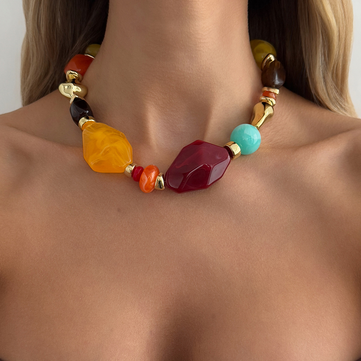 Jewelry Merad style colored resin bead necklace irregular CCB锁骨项饰