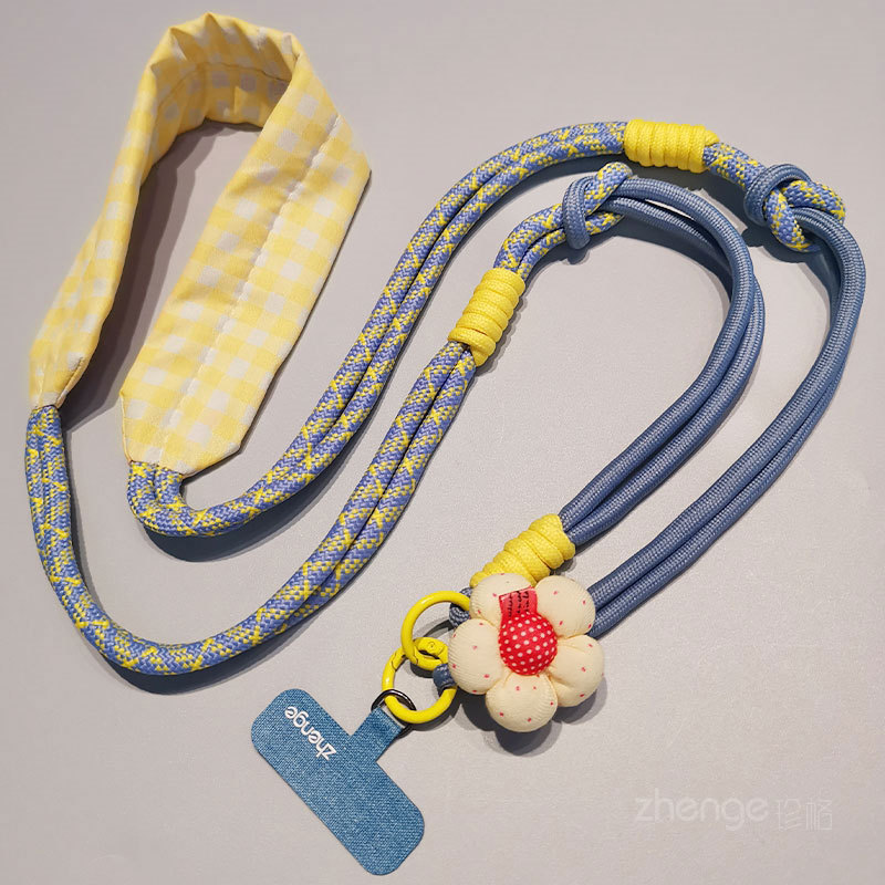 Phone strap women's crossbody wearable dopamine flower color blocking braided neck multifunctional wrist anti-loss outdoor