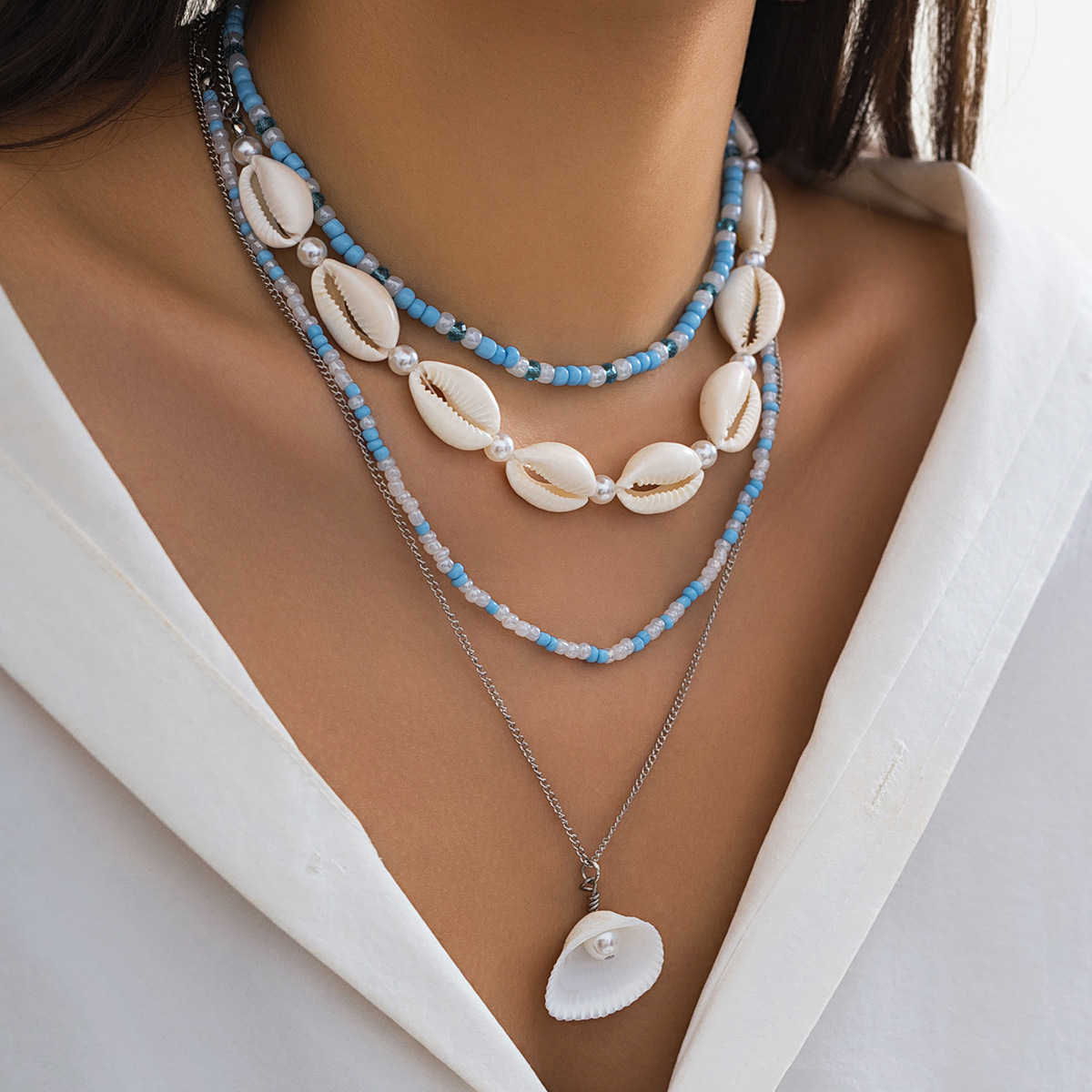 Jewelry bead necklace beach faux pearl ornament starfish shell vacation necklace