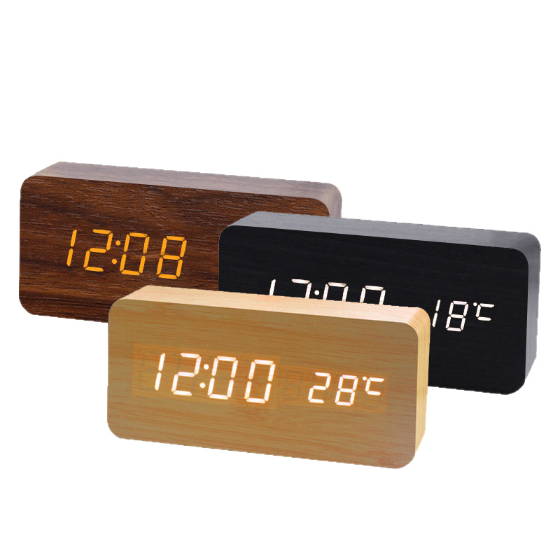 LED wooden clock, desktop silent electronic alarm clock, home decoration clock, USB and battery dual-use alarm clock