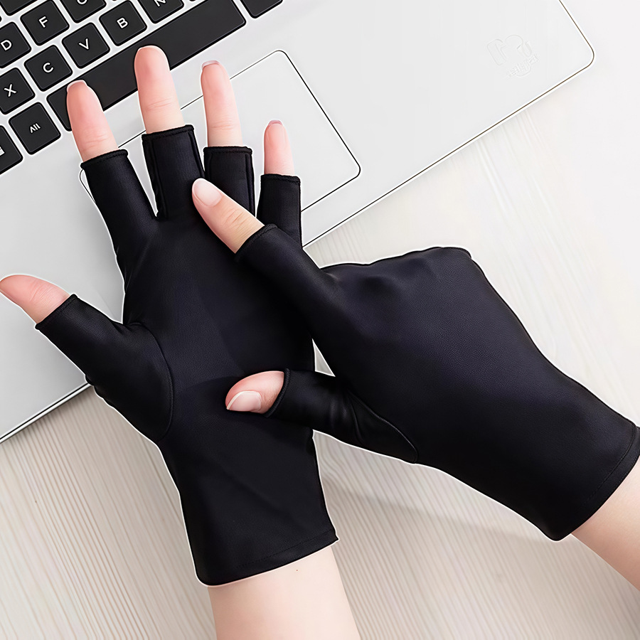 Sunscreen Gloves for Men and Women Thin Ice Silk Breathable Driving Riding Fishing Half Finger Tea Picking Nail Art Leakage 25 Fingers