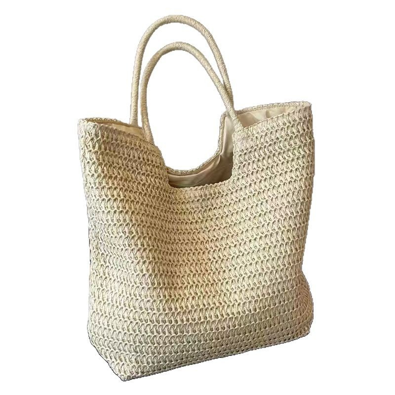 New Zipper Straw Bag Handwoven Bag Large Capacity Single Shoulder Tote Bag Women's Vacation Beach Bag Women's Bag