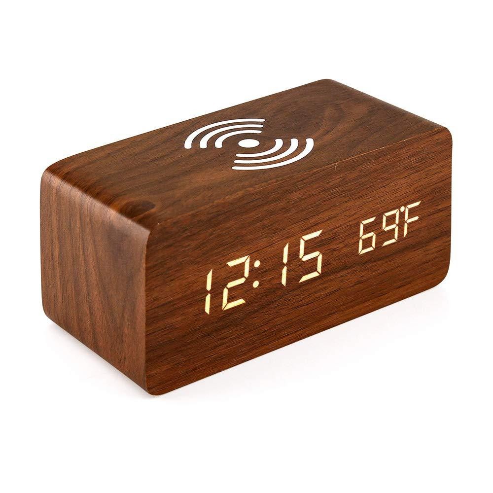 Temperature Wireless Charging Wooden Clock Digital Clock Electronic Alarm Clock LED Wireless Charging Wood Clock