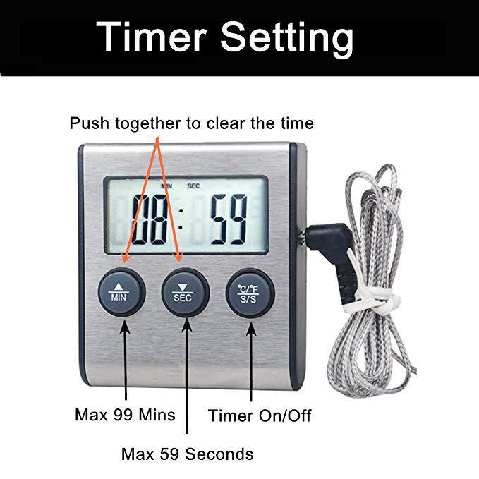 Kitchen Digital Probe Thermometer Digital Display BBQ Thermometer Food Thermometer Electronic Timer