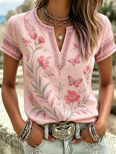 2026 New Summer American Flag Print V-Neck Short Sleeve T-Shirt Women Loose Casual Top