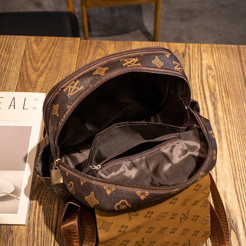 Double-shoulder bag women 2026 new casual classic pattern large capacity backpack printed travel large bag