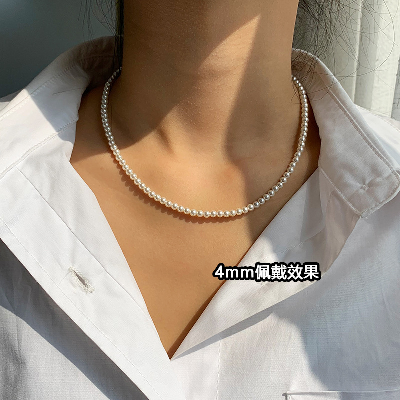 Austrian imported strong light ultra-fine milky pearl necklace women's simple clavicle chain niche neck chain women
