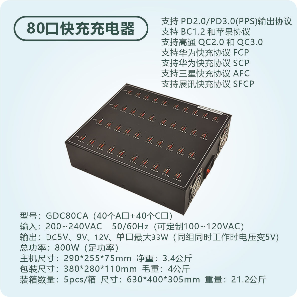 国际规AC220V【国内可用】 · GDC80C+A【40口PD type-C+40USB口快充】