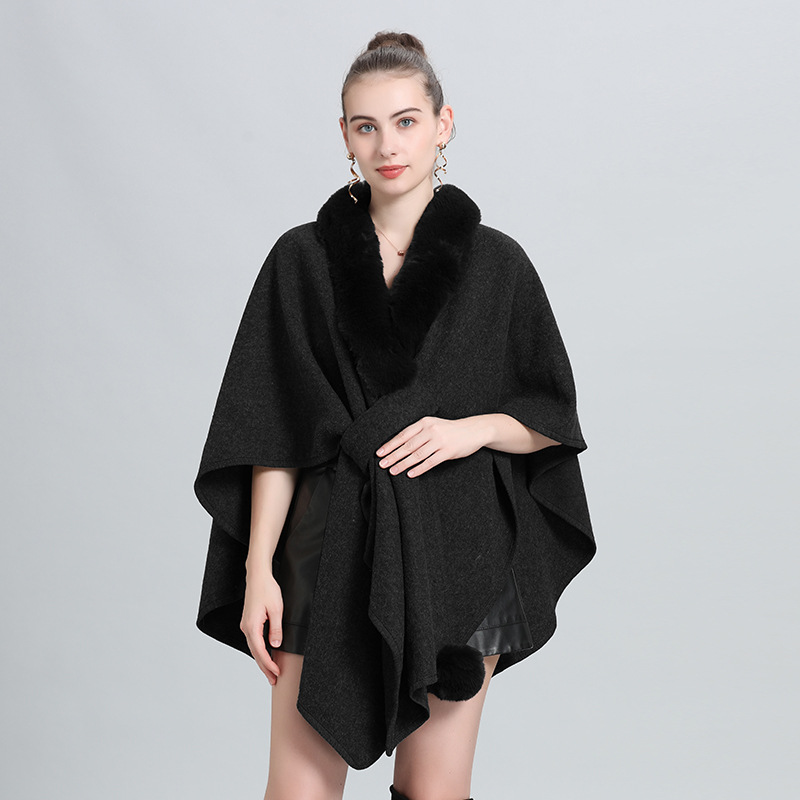 Live Hot Autumn Winter New Scarf Shawl Cape Fur Collar Fur Ball Knitted Cardigan Cape Shawl 0962#