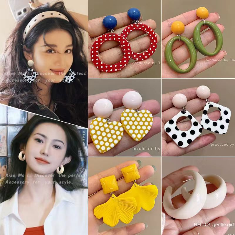 Exaggerated earrings playful girl red polka dot circle ear accessories dopamine ear studs