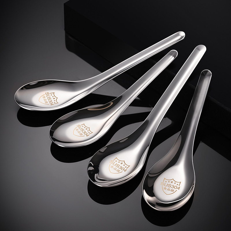 304 stainless steel spoon, new Chinese style deepened thickened spoon, household eating spoon, children's spoon, flat bottom spoon