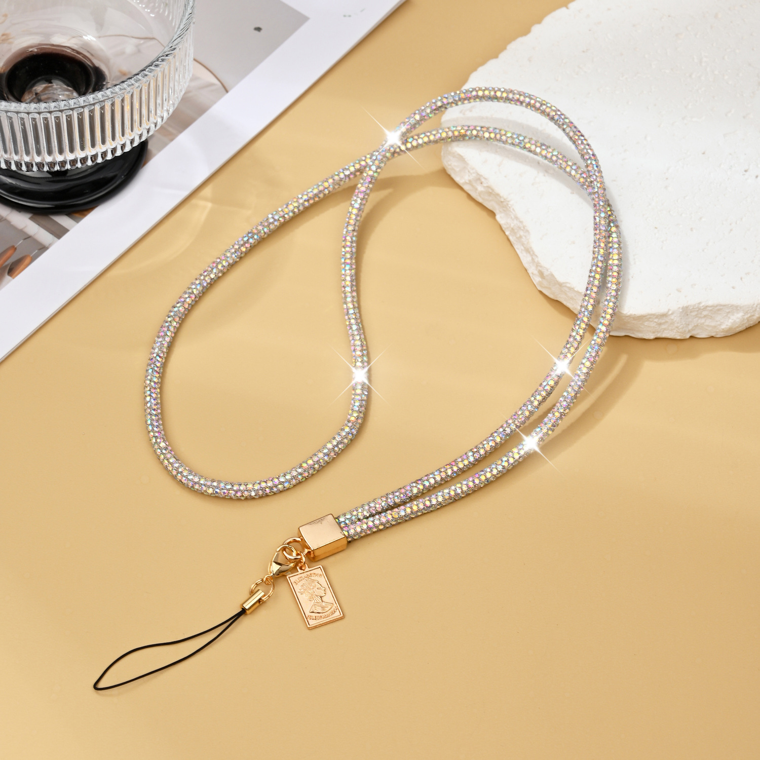 Phone lanyard luxury full rhinestone rhinestone phone chain neck long rhinestone chain women phone hang