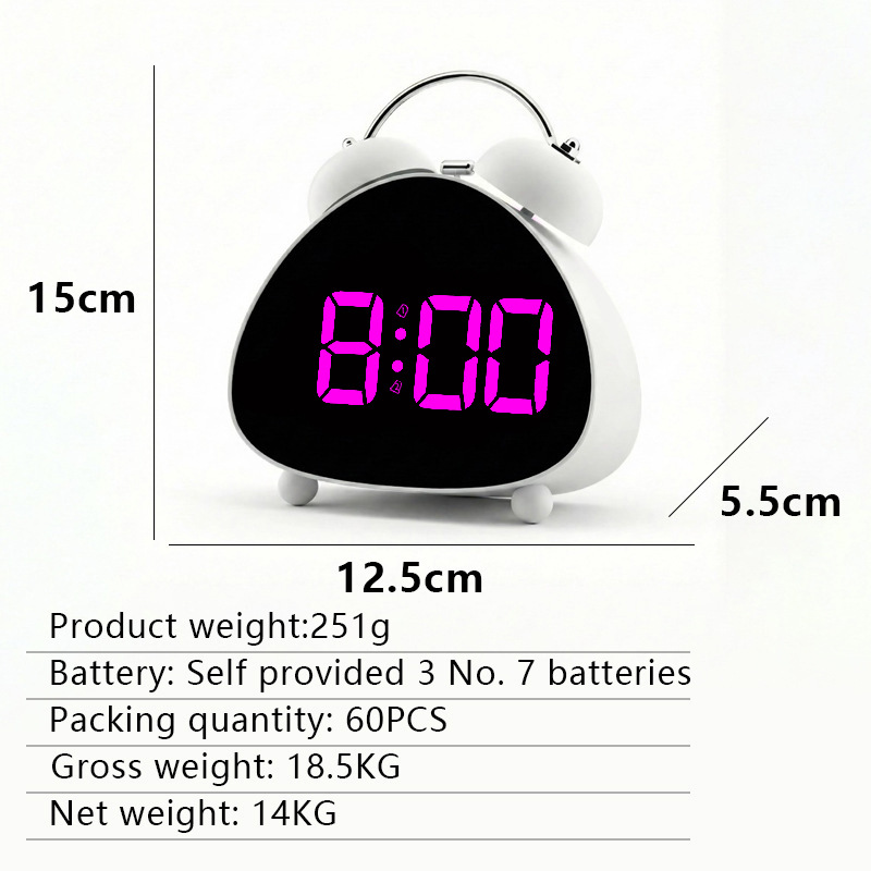 New bedside table plug-in LED electronic alarm clock triangle bedroom loud large screen ringing electronic alarm clock