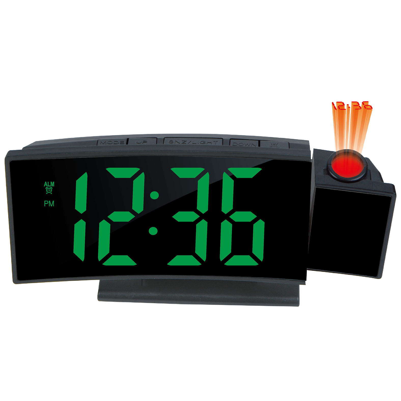 180° rotating projection clock time date temperature display adjustable brightness silent alarm quartz clock