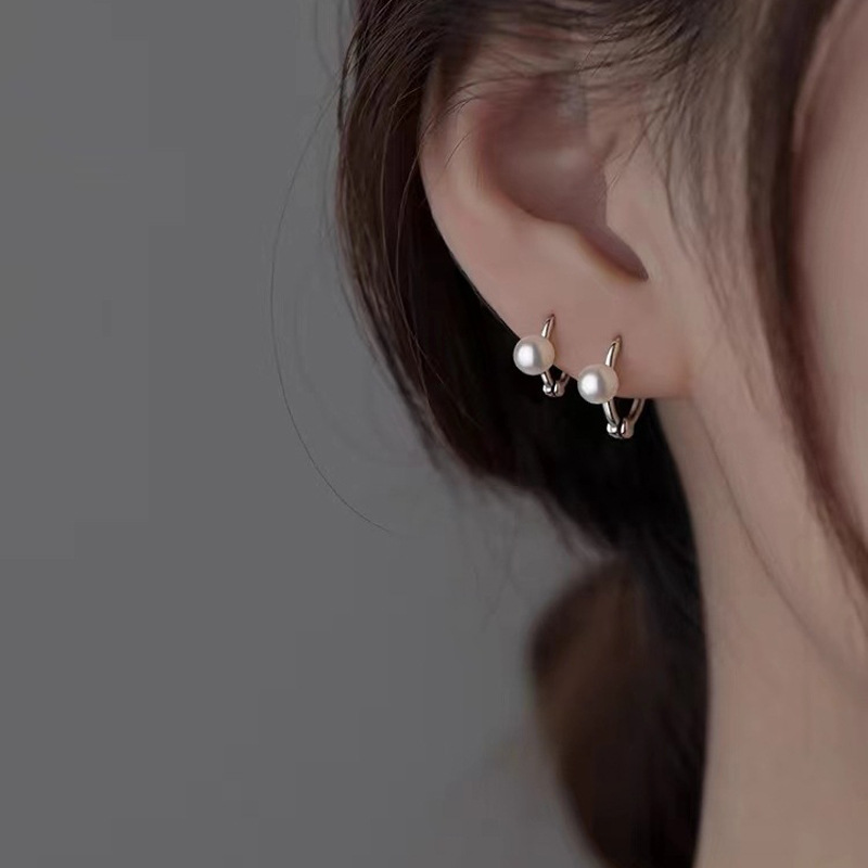 Pearl Ear Cuff Stacking Earring Hoop Circle Earring
