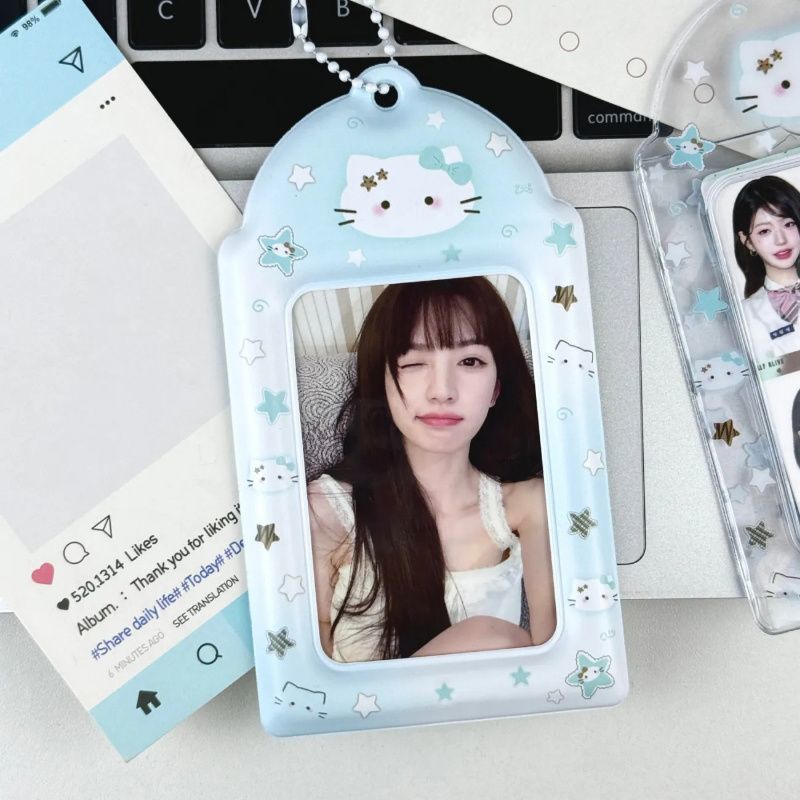 PVC campus card meal card idol small card storage sleeve display pendant original mint green kitten card sleeve