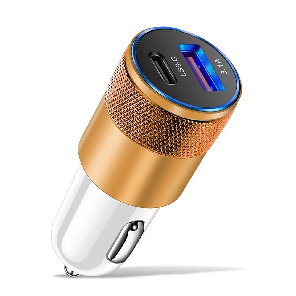 PD 20W Small Steel Gun Car Charger QC3.0 Car Charger 38W Fast Charging Dual USB Car Charger PD+2.4
