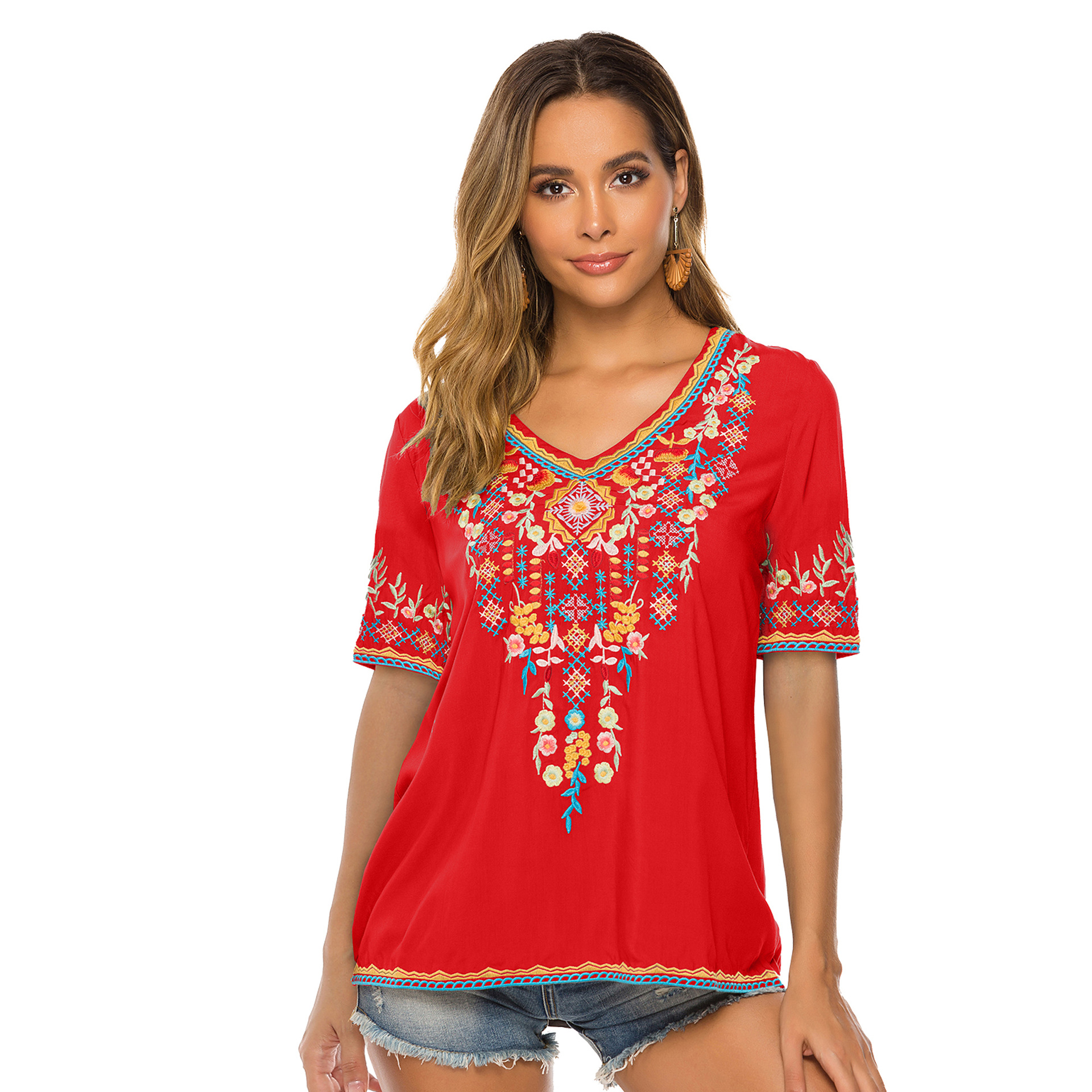 Women's embroidered women's new embroidered top